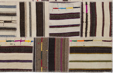 Teselya 2217 Beige Striped Wool Handmade Area Rug 5'3" x 7'7"