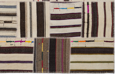 Teselya 2217 Beige Striped Wool Handmade Area Rug 5'3" x 7'7"