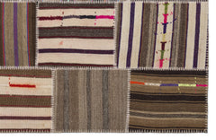 Teselya 2218 Beige Striped Wool Handmade Area Rug 5'3" x 7'7"