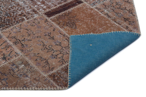 Iskece 22194 Brown Patchwork Wool Handmade Area Rug 3'11" x 5'11"