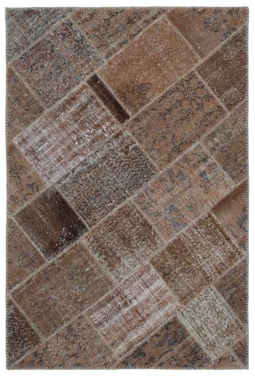 Iskece 22194 Brown Patchwork Wool Handmade Area Rug 3'11" x 5'11"