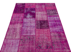 Iskece 22201 Pink Patchwork Wool Handmade Area Rug 3'11" x 5'11"