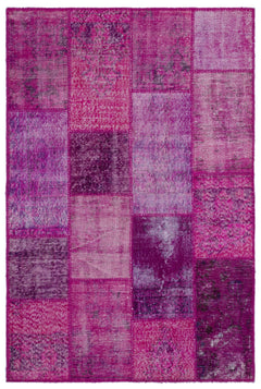 Iskece 22201 Pink Patchwork Wool Handmade Area Rug 3'11" x 5'11"