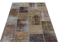 Iskece 22205 Beige Patchwork Wool Handmade Area Rug 3'11" x 5'11"