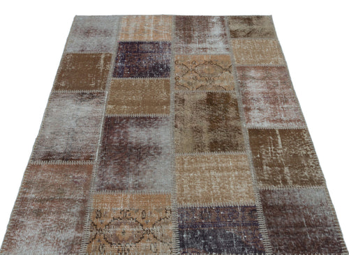 Iskece 22205 Beige Patchwork Wool Handmade Area Rug 3'11" x 5'11"