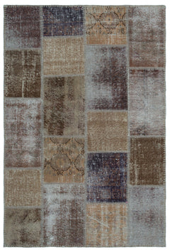 Iskece 22205 Beige Patchwork Wool Handmade Area Rug 3'11" x 5'11"