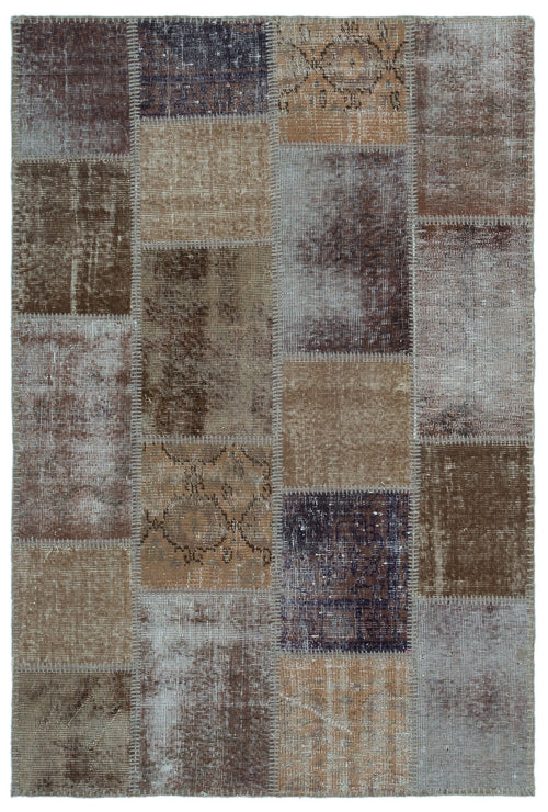 Iskece 22205 Beige Patchwork Wool Handmade Area Rug 3'11" x 5'11"