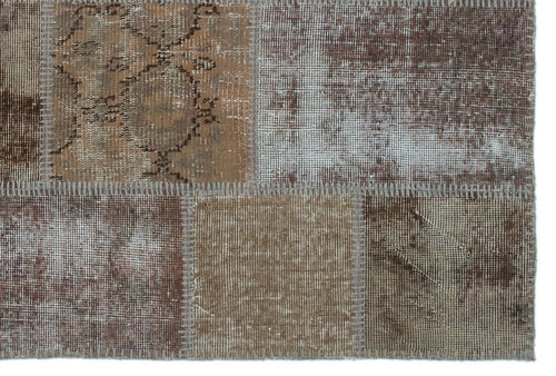Iskece 22205 Beige Patchwork Wool Handmade Area Rug 3'11" x 5'11"