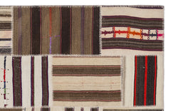 Teselya 2220 Brown Striped Wool Handmade Area Rug 5'3" x 7'7"