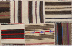 Teselya 2220 Brown Striped Wool Handmade Area Rug 5'3" x 7'7"