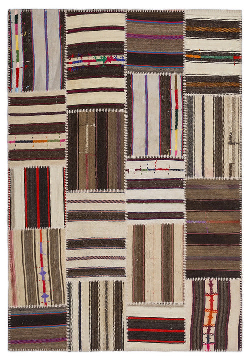 Teselya 2220 Brown Striped Wool Handmade Area Rug 5'3" x 7'7"
