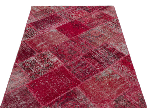 Iskece 22210 Red Patchwork Wool Handmade Area Rug 3'11" x 5'11"