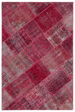 Iskece 22210 Red Patchwork Wool Handmade Area Rug 3'11" x 5'11"