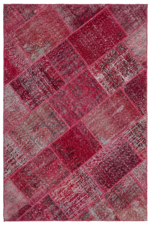 Iskece 22210 Red Patchwork Wool Handmade Area Rug 3'11" x 5'11"