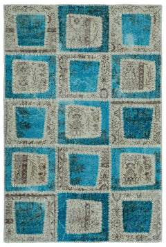 Iskece 22212 Turquoise Patchwork Wool Handmade Area Rug 3'11" x 5'11"