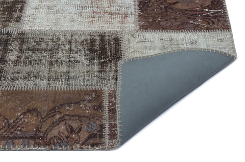 Iskece 22213 Brown Patchwork Wool Handmade Area Rug 3'11" x 5'11"