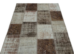 Iskece 22213 Brown Patchwork Wool Handmade Area Rug 3'11" x 5'11"