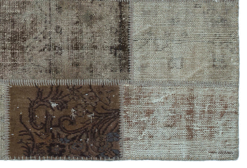 Iskece 22213 Brown Patchwork Wool Handmade Area Rug 3'11" x 5'11"
