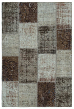 Iskece 22213 Brown Patchwork Wool Handmade Area Rug 3'11" x 5'11"