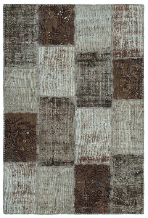 Iskece 22213 Brown Patchwork Wool Handmade Area Rug 3'11" x 5'11"