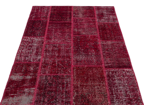 Iskece 22217 Red Patchwork Wool Handmade Area Rug 3'11" x 5'11"