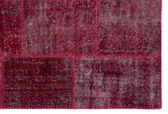 Iskece 22217 Red Patchwork Wool Handmade Area Rug 3'11" x 5'11"