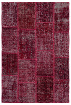 Iskece 22217 Red Patchwork Wool Handmade Area Rug 3'11" x 5'11"