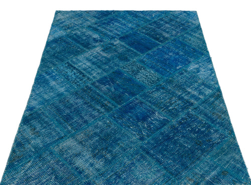Iskece 22225 Turquoise Patchwork Wool Handmade Area Rug 3'11" x 5'11"