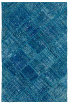 Iskece 22225 Turquoise Patchwork Wool Handmade Area Rug 3'11" x 5'11"