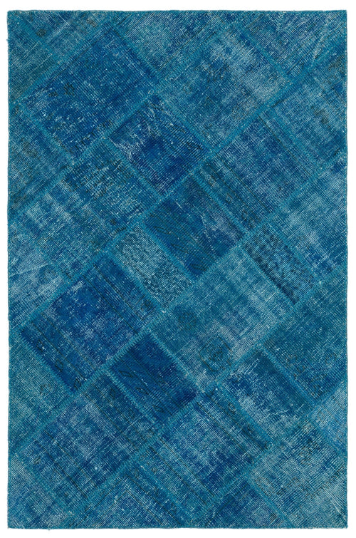 Iskece 22225 Turquoise Patchwork Wool Handmade Area Rug 3'11" x 5'11"
