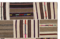 Teselya 2222 Beige Striped Wool Handmade Area Rug 5'3" x 7'7"