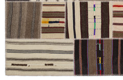 Teselya 2222 Beige Striped Wool Handmade Area Rug 5'3" x 7'7"