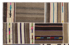 Teselya 2223 Beige Striped Wool Handmade Area Rug 5'3" x 7'7"