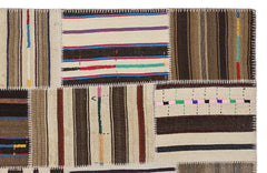 Teselya 2223 Beige Striped Wool Handmade Area Rug 5'3" x 7'7"