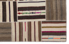 Teselya 2223 Beige Striped Wool Handmade Area Rug 5'3" x 7'7"