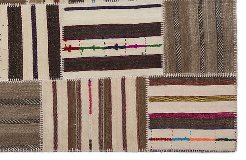 Teselya 2223 Beige Striped Wool Handmade Area Rug 5'3" x 7'7"