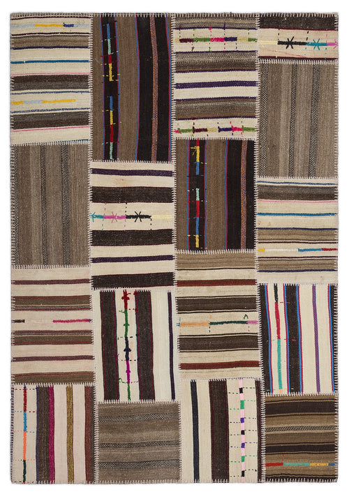 Teselya 2223 Beige Striped Wool Handmade Area Rug 5'3" x 7'7"