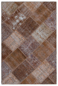 Iskece 22240 Brown Patchwork Wool Handmade Area Rug 3'11" x 5'11"