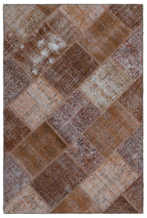 Iskece 22240 Brown Patchwork Wool Handmade Area Rug 3'11" x 5'11"