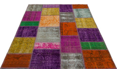 Iskece 22249 Beige Patchwork Wool Handmade Area Rug 5'3" x 7'7"