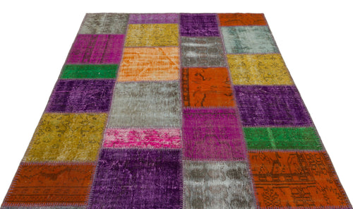 Iskece 22249 Beige Patchwork Wool Handmade Area Rug 5'3" x 7'7"