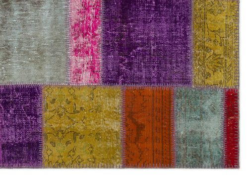 Iskece 22249 Beige Patchwork Wool Handmade Area Rug 5'3" x 7'7"