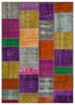 Iskece 22249 Beige Patchwork Wool Handmade Area Rug 5'3" x 7'7"