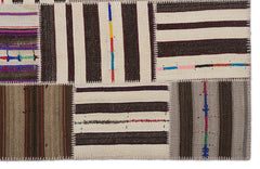 Teselya 2224 Beige Striped Wool Handmade Area Rug 5'3" x 7'7"