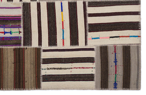 Teselya 2224 Beige Striped Wool Handmade Area Rug 5'3" x 7'7"