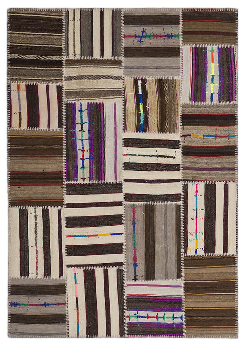Teselya 2224 Beige Striped Wool Handmade Area Rug 5'3" x 7'7"