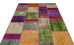 Iskece 22254 Beige Patchwork Wool Handmade Area Rug 5'3" x 7'7"
