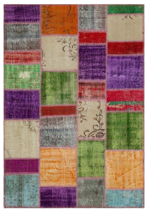 Iskece 22254 Beige Patchwork Wool Handmade Area Rug 5'3" x 7'7"