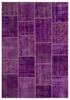Iskece 22257 Purple Patchwork Wool Handmade Area Rug 5'3" x 7'7"