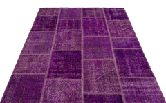 Iskece 22257 Purple Patchwork Wool Handmade Area Rug 5'3" x 7'7"